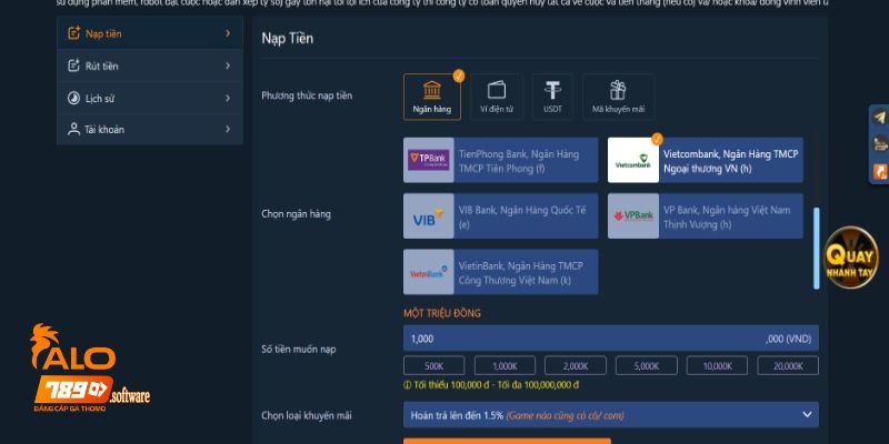 Nạp tiền ALO789 qua ngân hàng địa phương – Phương thức truyền thống, an toàn tuyệt đối